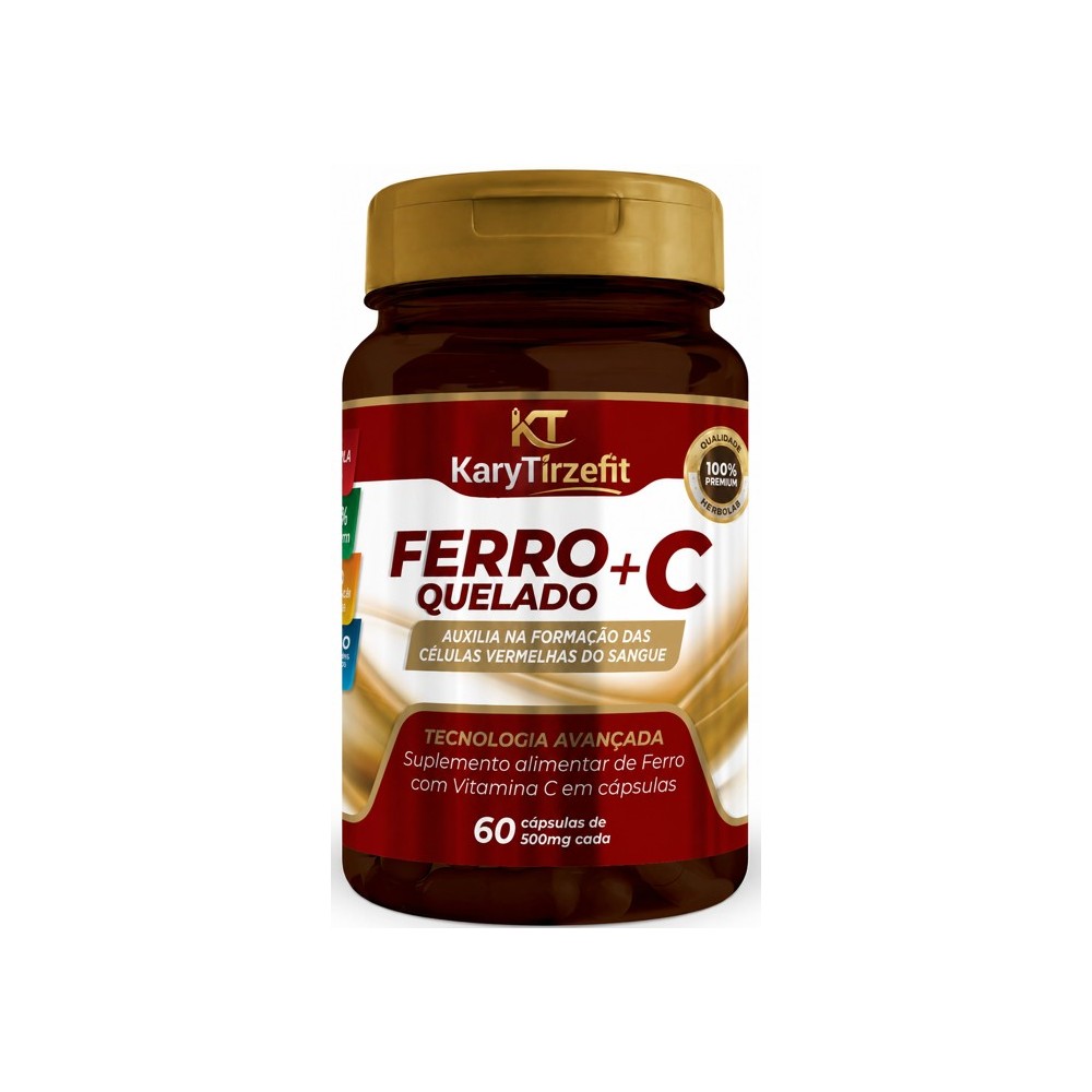 Ferro Quelato 34mg c/ Vitamina C Trata Anemia e Deficiencia de Ferro 60 caps Herbo