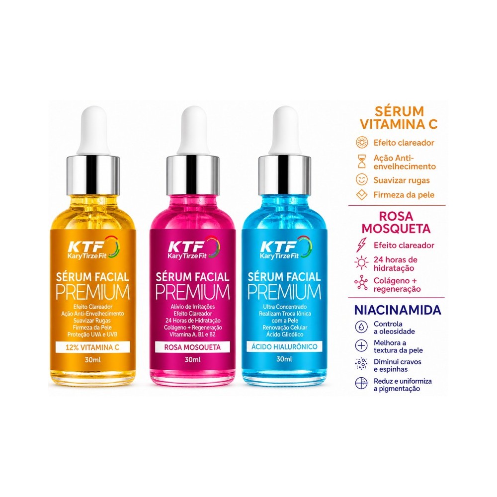 Kit 3x Serum Facial Reparador Clareador de Manchas Hidratante Rejuvenescimento - Mix