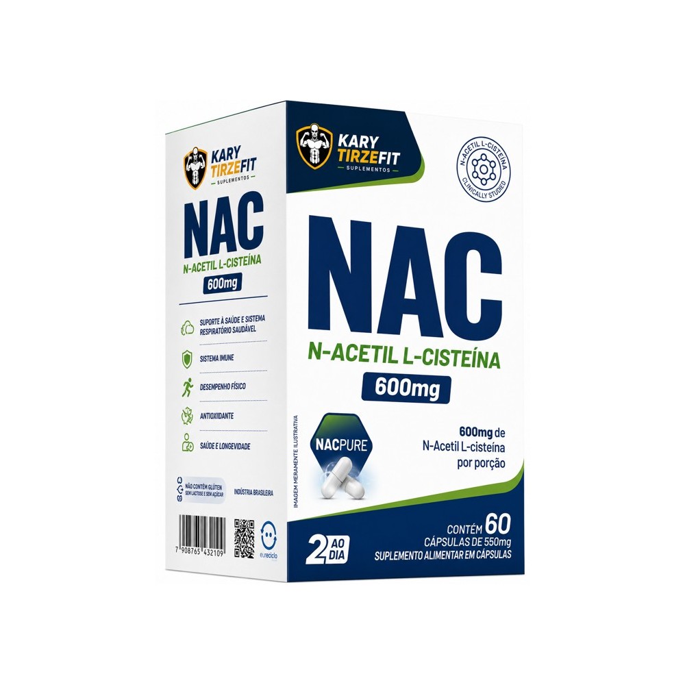NAC N-Acetilcisteína Performance Esportiva 600mg Anti-Oxidante Anti-Radicais Livres 60 Caps