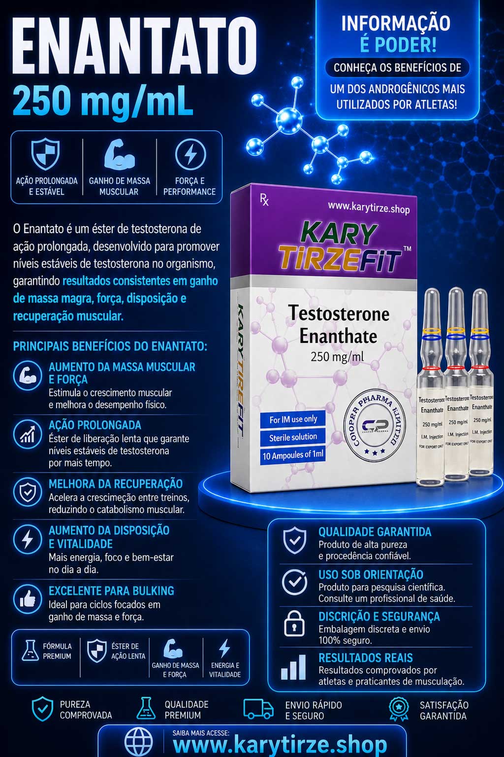 Enantato de Testosterona (Testosterone Enanthate) 250mg 10 Ampolas 1ml Enanbolic Cooper Pharma