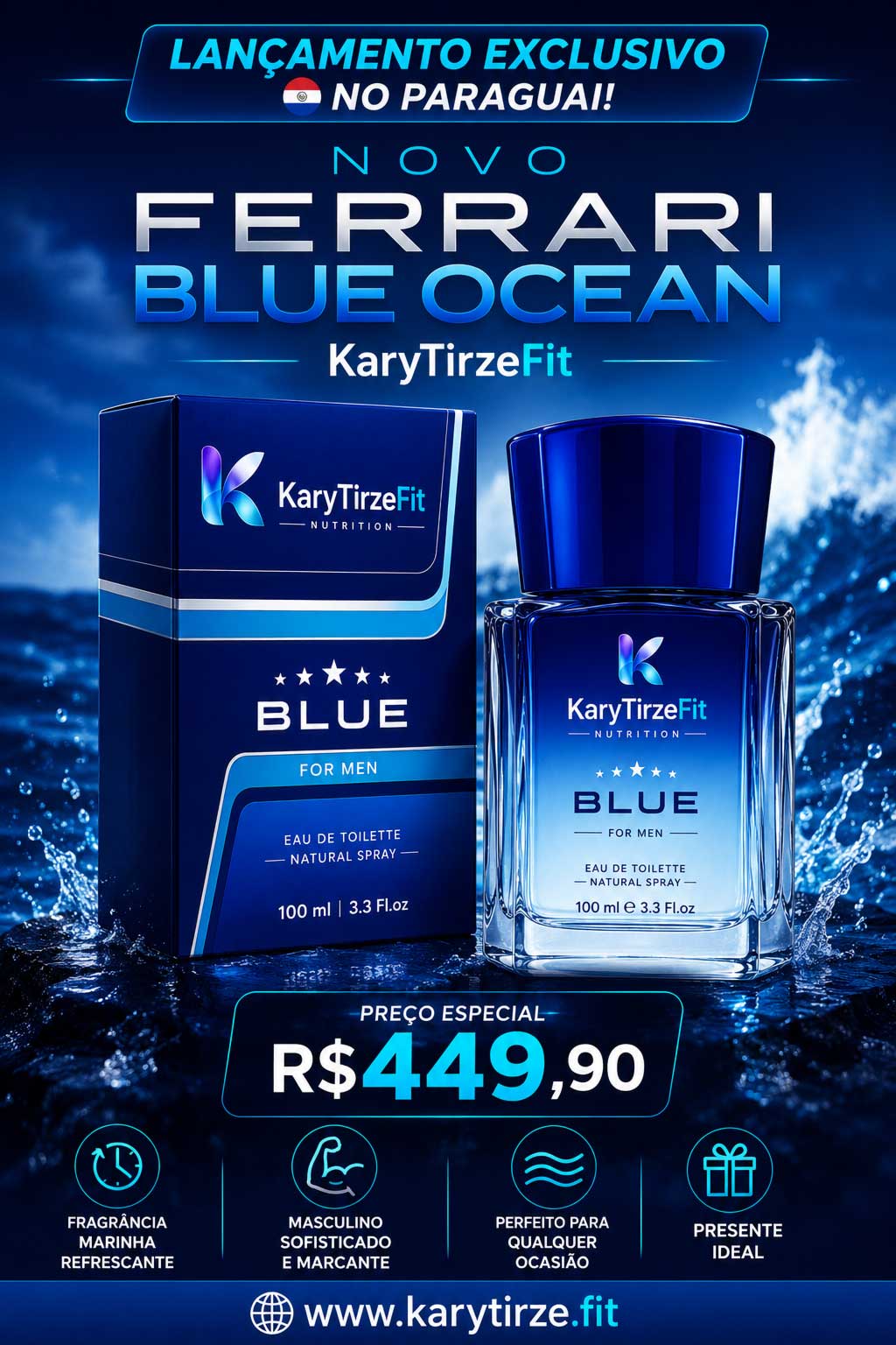 Perfume Colonia Original Ferrari Blue Ocean 100ml Eau de Toilette
