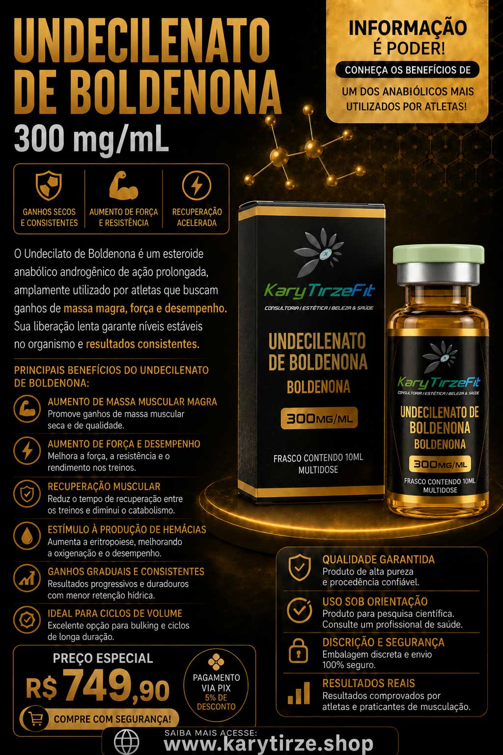 Undecilenato de Boldenona 300mg  10ml Ampola Multidose King Pharma