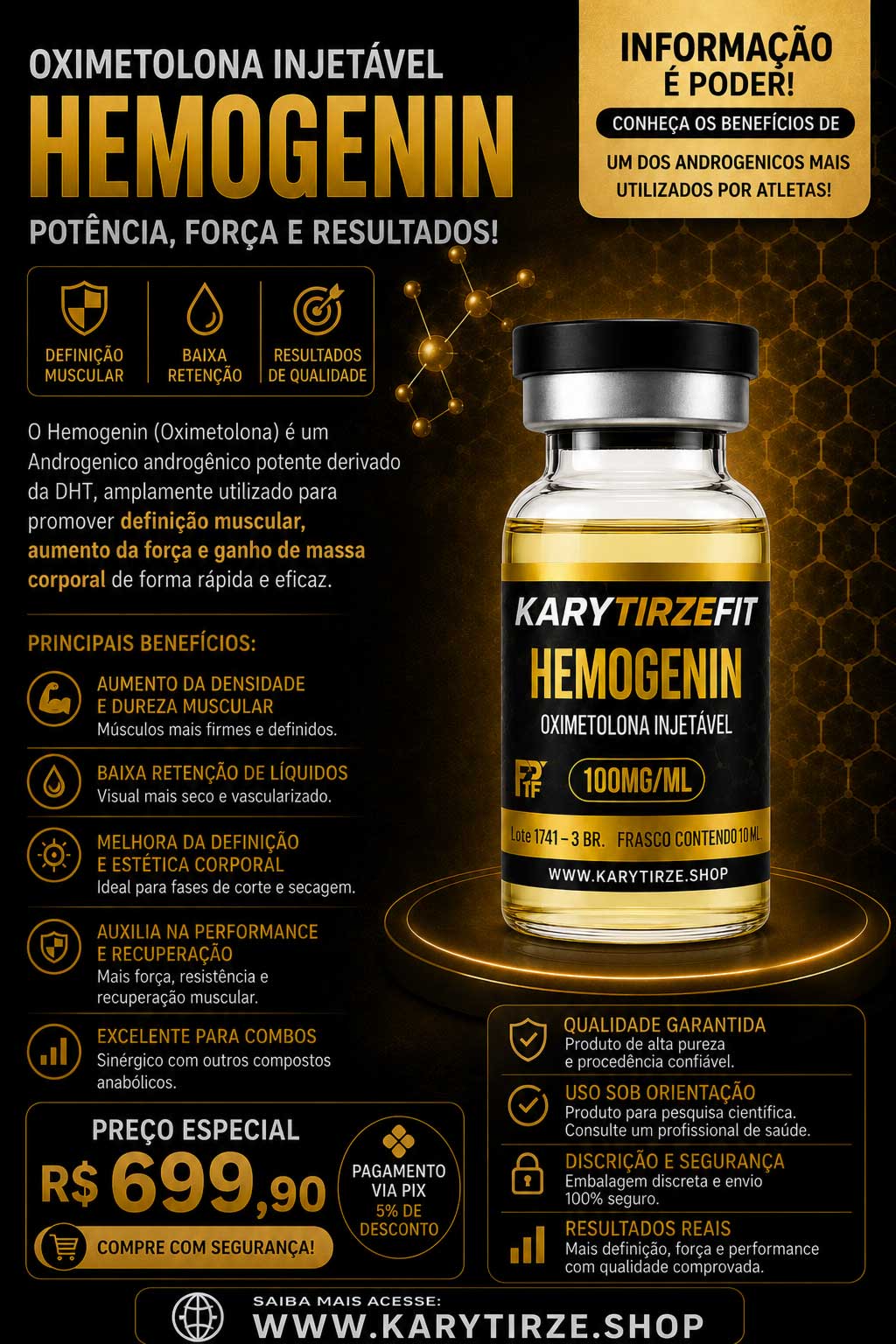 Oximetolona Hemogenin 100mg Ganho de Força Redução de Gordura 100mg