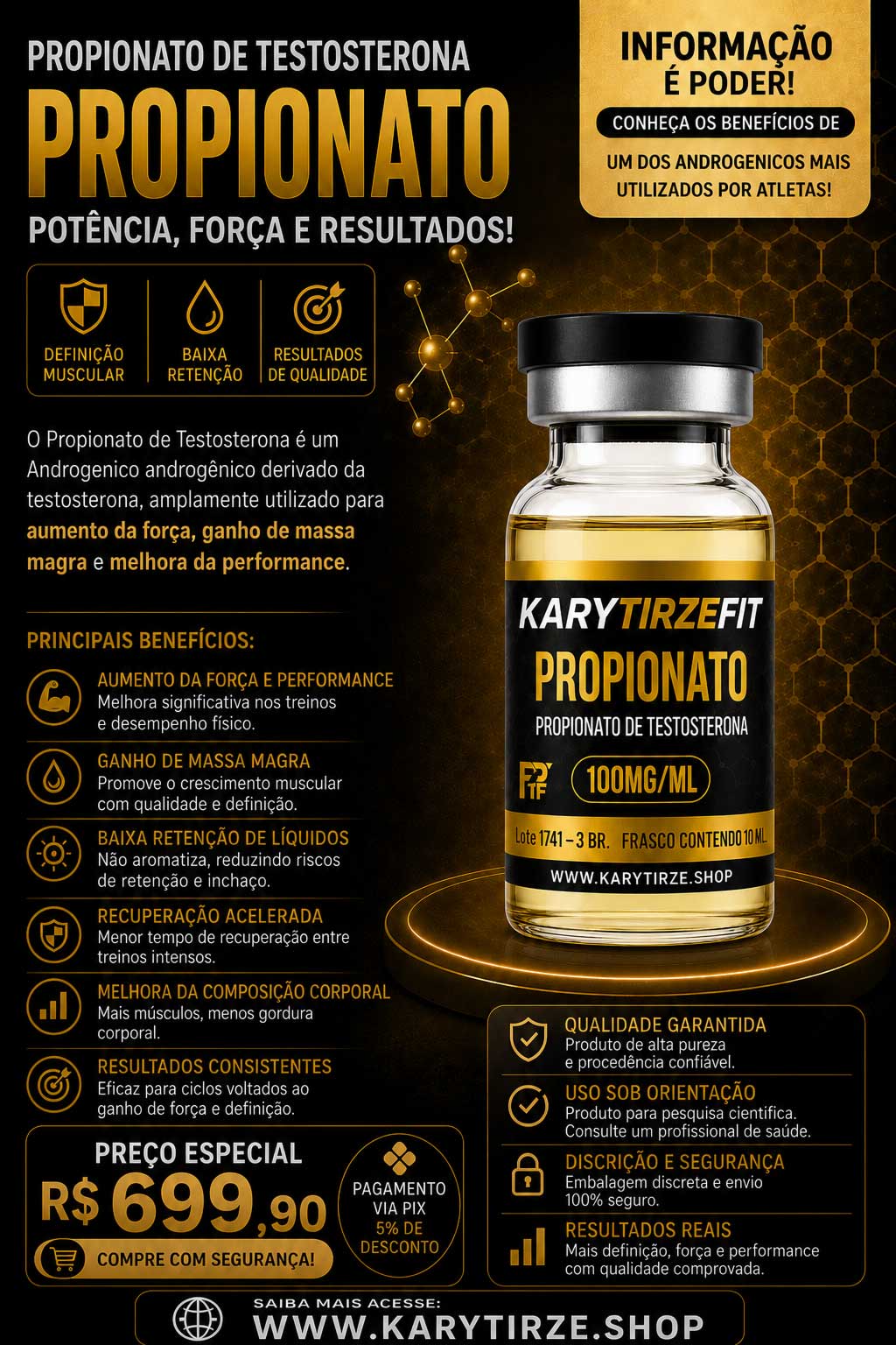 Propionato de Testosterona 200mg Ganho de Força e Massa Saintex 10ml
