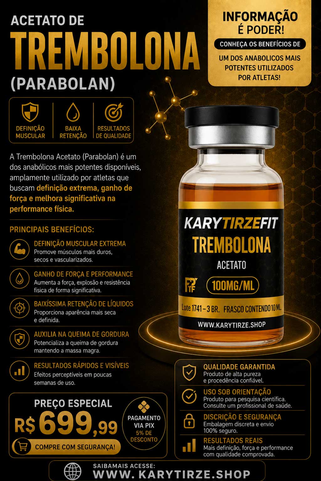 Acetato de Trembolona Parabolan 10ml  Ganho de Força e Redução de Gordura 100mg Saintex