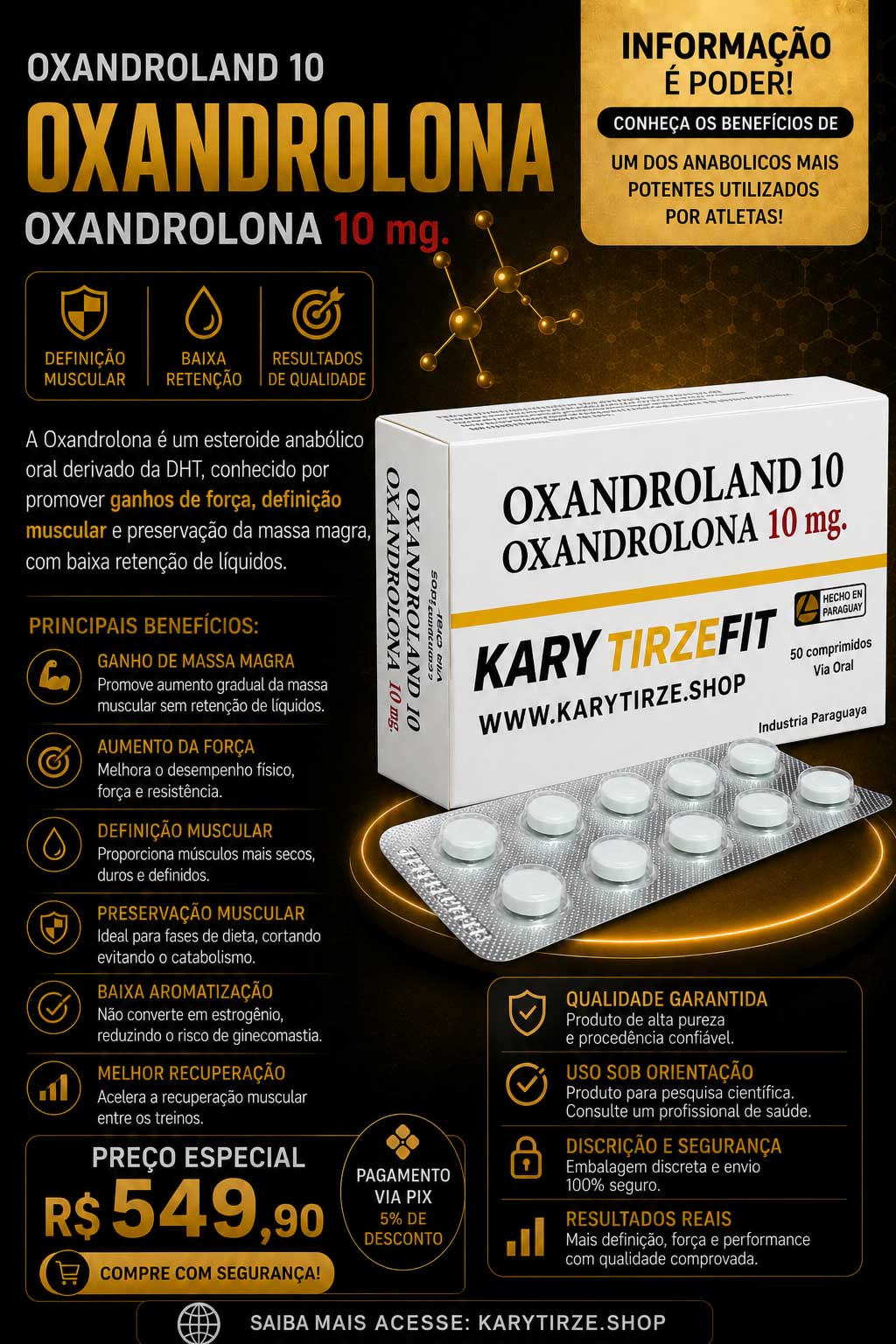 Oxandrolona 10mg LanderLan Ganho de Força e Volume Muscular 50 Caps