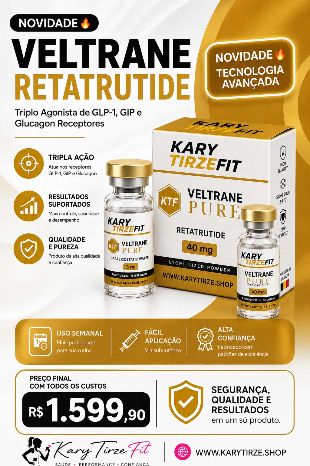 Retatrutide Solucao Injetavel (Importada Retatrutida) GLP-3 Vial 40mg Veltrane