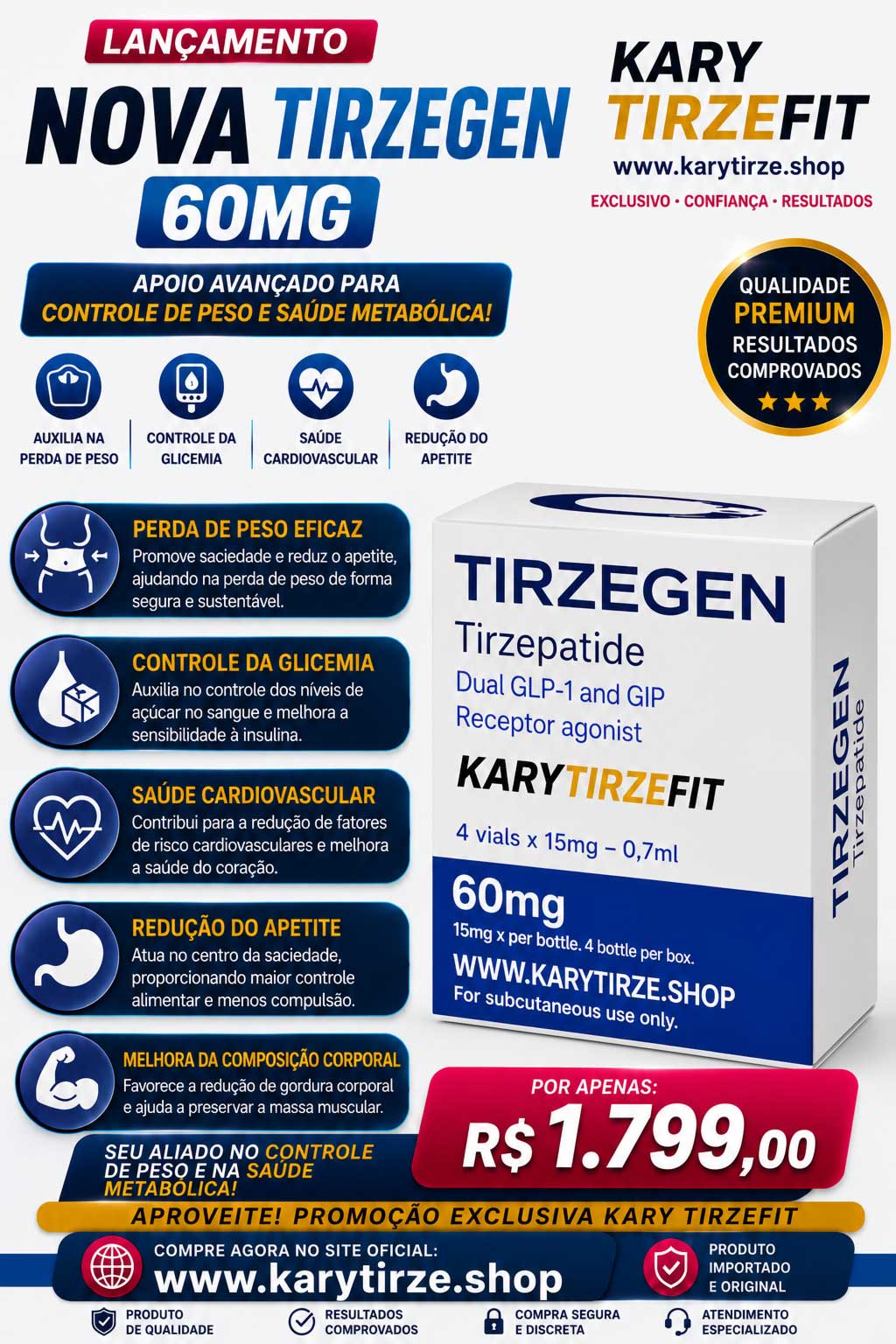 Tirzepatida TirzeGen (Analogo Mounjaro) Peptideo para Emagrecimento GLP2  Vial 60mg OxyG
