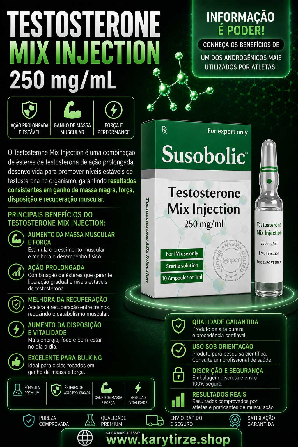 Testosterone Mix Pre-Hormonal Cooper (Durasteston) 250mcg 10 Vials 1ml Susobolic Cooper