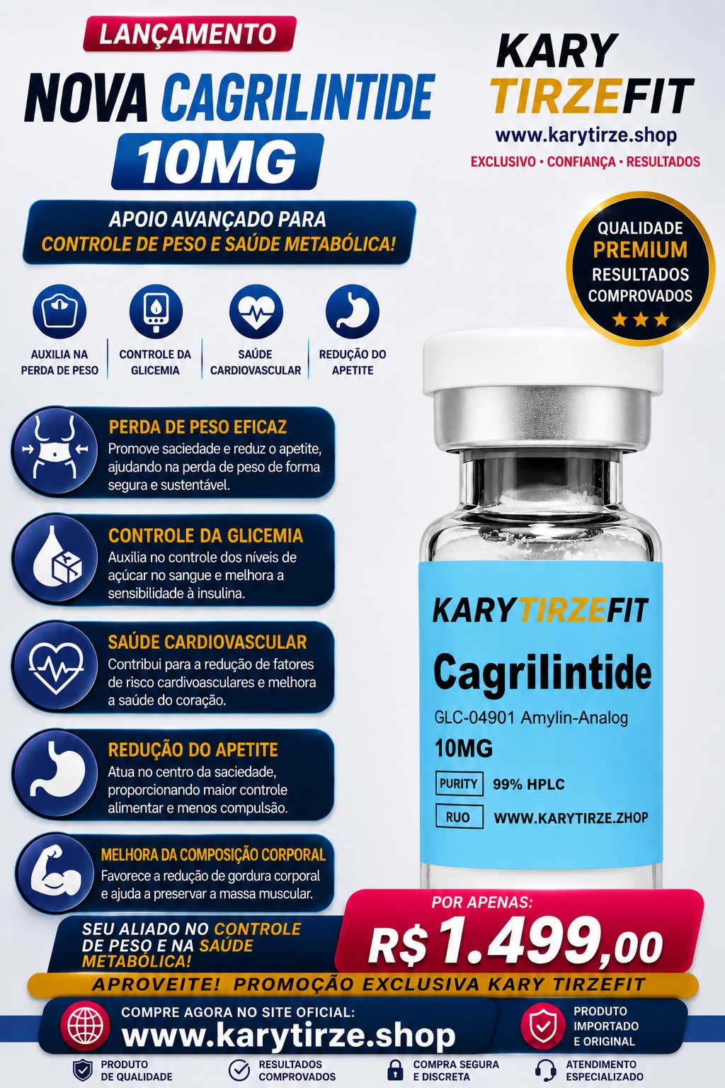 Cagrilintide Cagrisema 10mg (Cagrilintida Amylin) Supressor de Apetite Emagrecimento BioGenesis