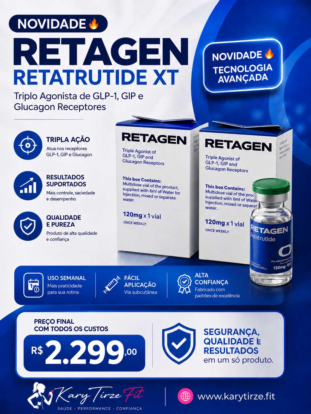Retatrutide Solucao Injetavel (Importada Retatrutida) GLP 3 RetaGen 40mg