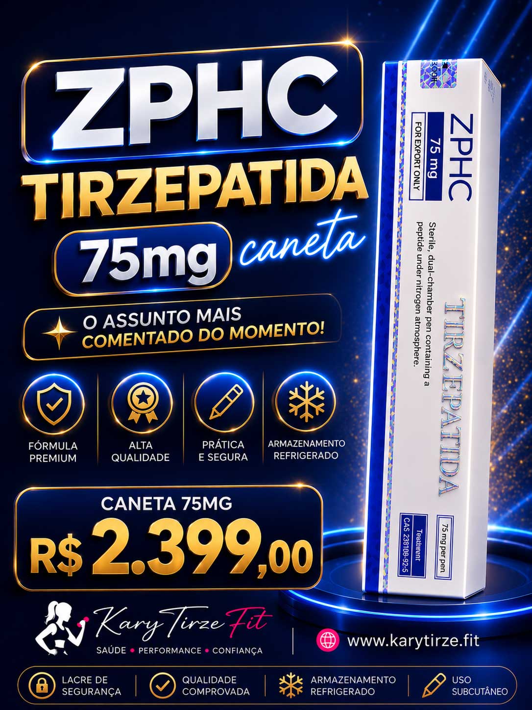 ZPHC Tirzepatide (Analogo Mounjaro) 50mg Solucao Injetavel 5 Ampolas 10mg GLP2
