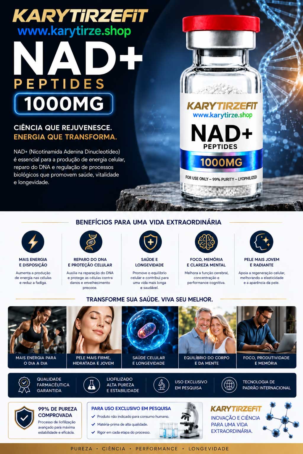 NAD+ 1000mg Solucao Injetavel (Importado) Energia e Metabolismo BioPep