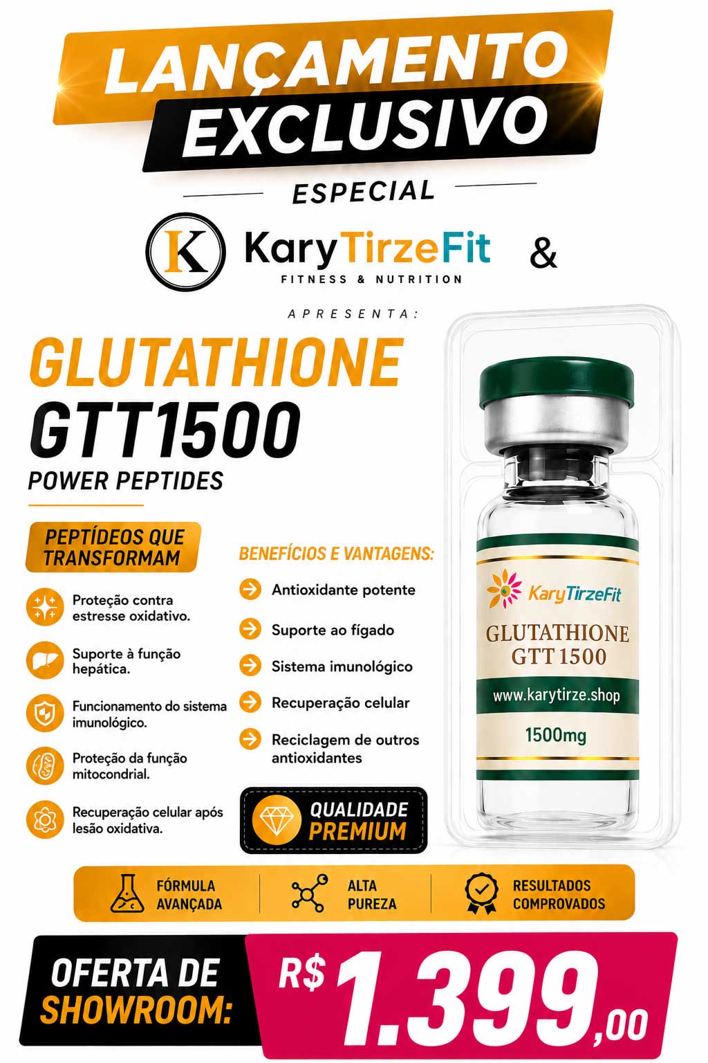 Glutationa Antioxidante (L-glutathione GTT) 1500mg 3x1 Glutamato, Cisteína + Glicina