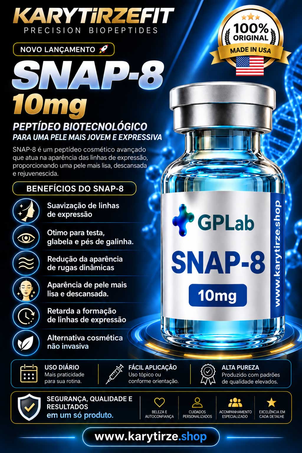 Peptideo SNAP-8 Antirrugas Efeito Botox linhas de Expressao e Pes de Galinha - 10mg GPLabs