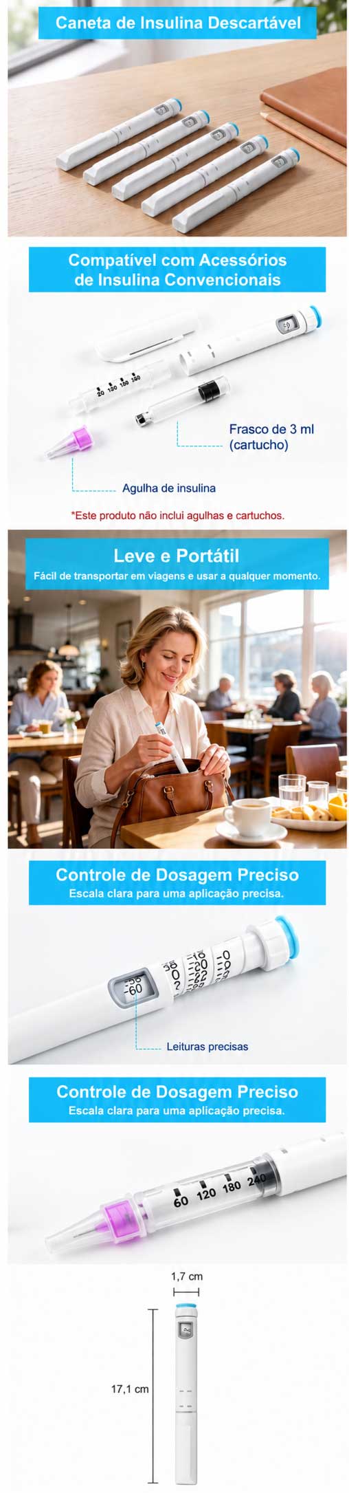 Caneta de Injeção para Insulina e Peptideos Descartavel 60UI