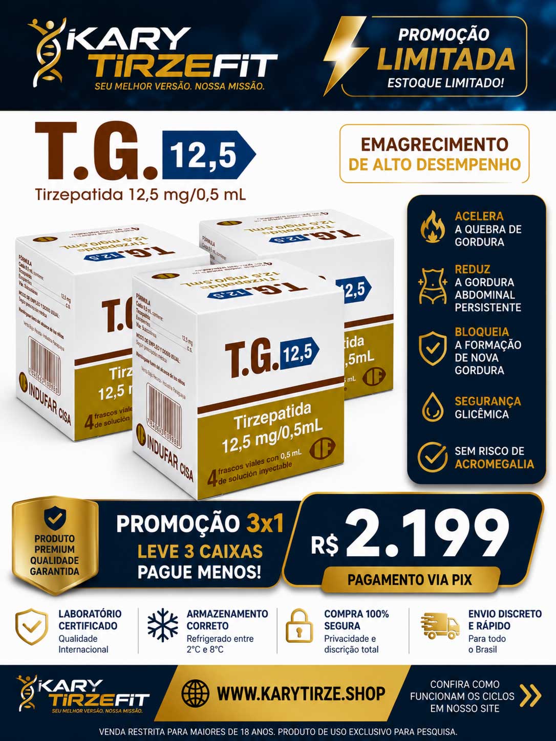 PROMO 3X TG Tirzepatida Indufar 12mg Solucao Injetavel (Analogo Mounjaro ) GLP2 Vial