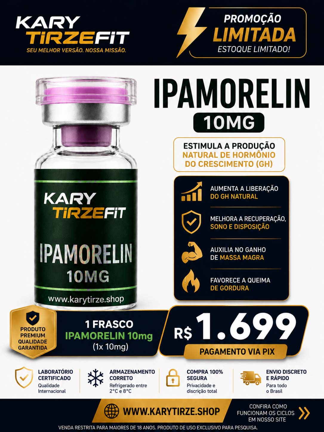Peptideo Ipamorelin (Egrifta) Massa Muscular Recuperação 10mg ZPTA