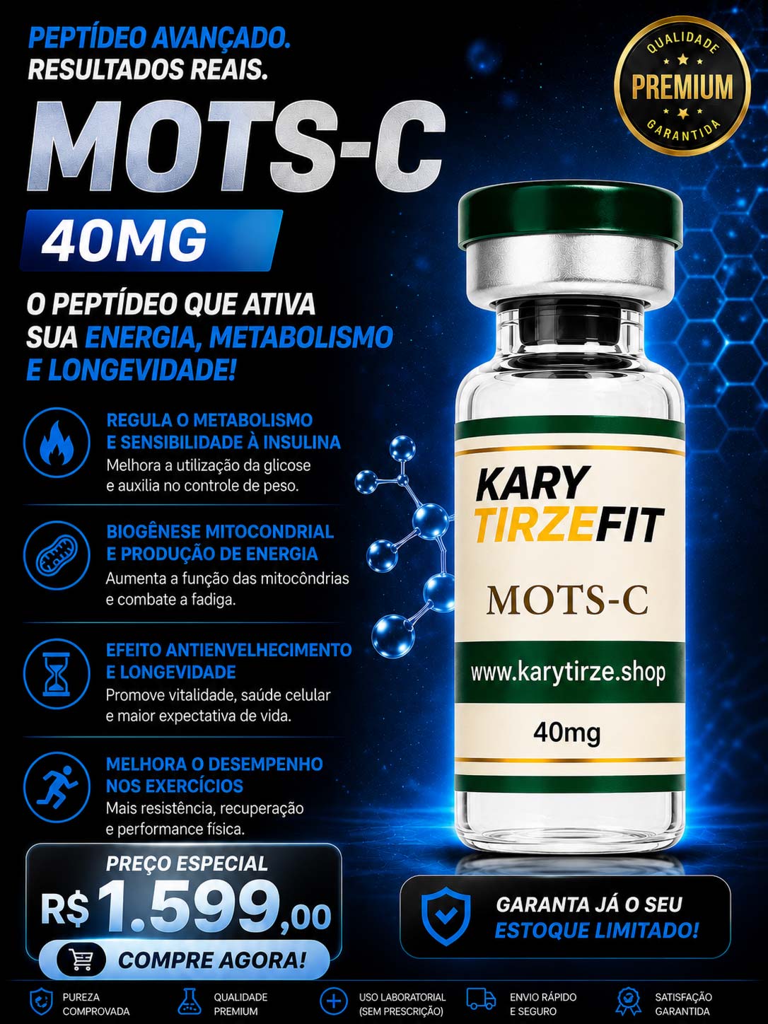 Peptideo MOTS-C Metabolismo e Energia 40MG Ampola MD ZPTA