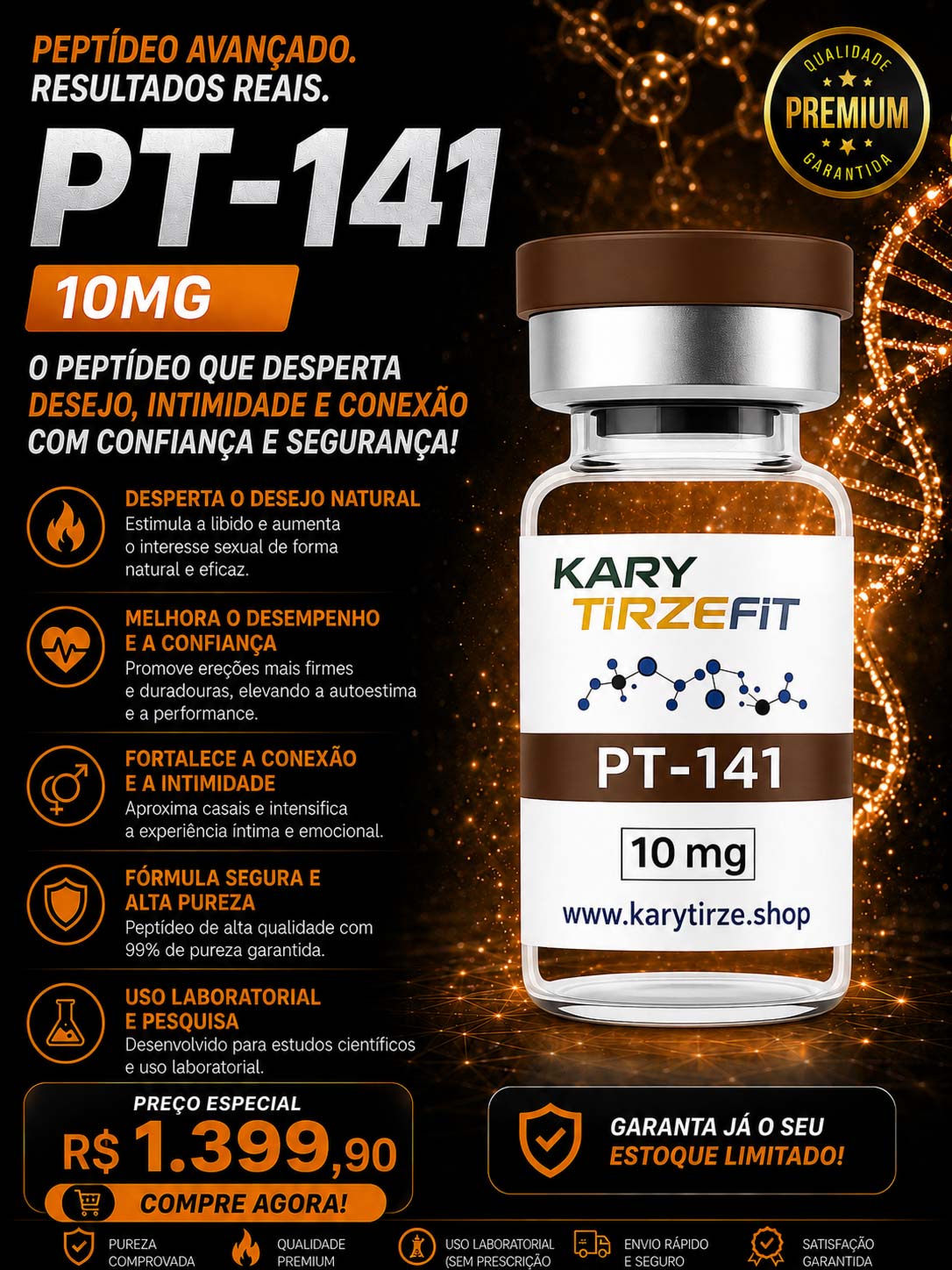 Peptideo PT-141 Vial 10mg Aumento da Libido (Vyleesi) Bremelanotide XLPep