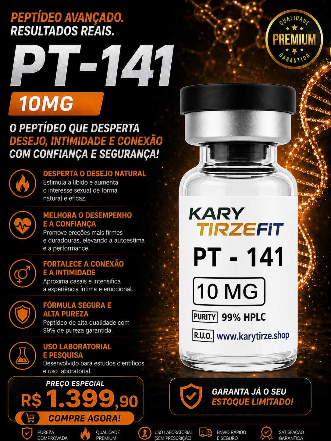 Peptideo PT-141 Vial 10mg Aumento da Libido (Vyleesi) Bremelanotide Peptides Science