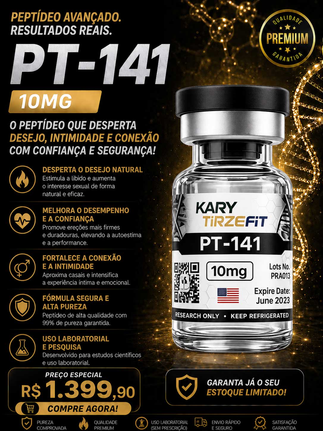 Peptideo PT-141 Vial 10mg Aumento da Libido (Vyleesi) Bremelanotide Edge Vital