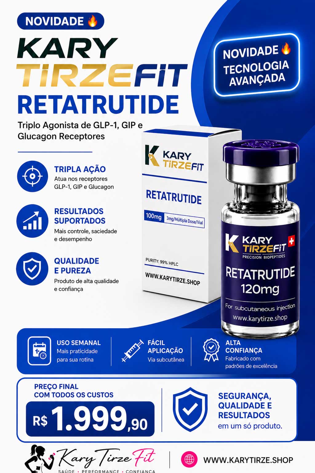 Retatrutide  Solucao Injetavel (Importada Retratutida) 120mg Vial Ipeptides