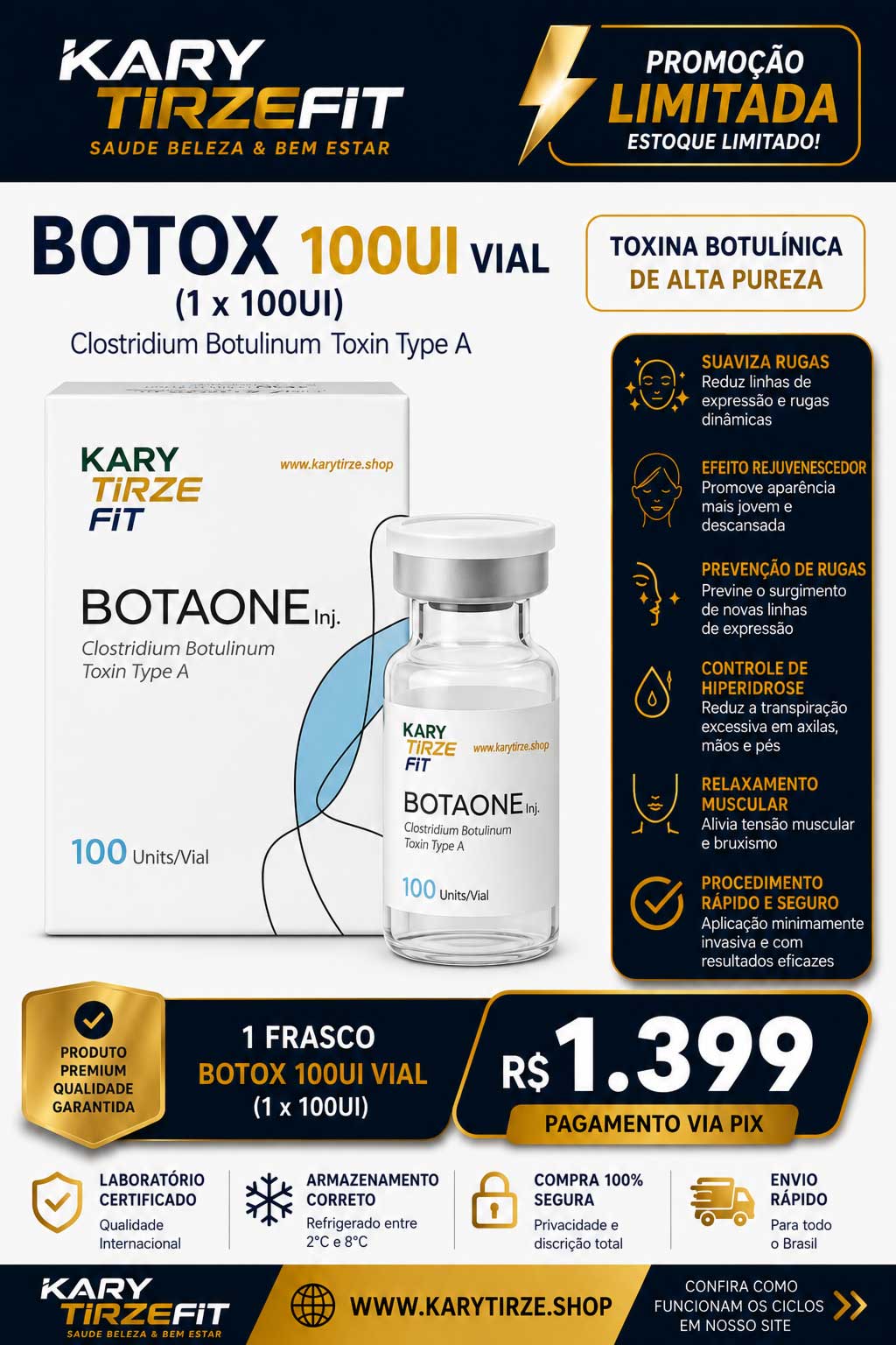 Toxina Botulinica (Botox) Liofilizada Genetox 100UI