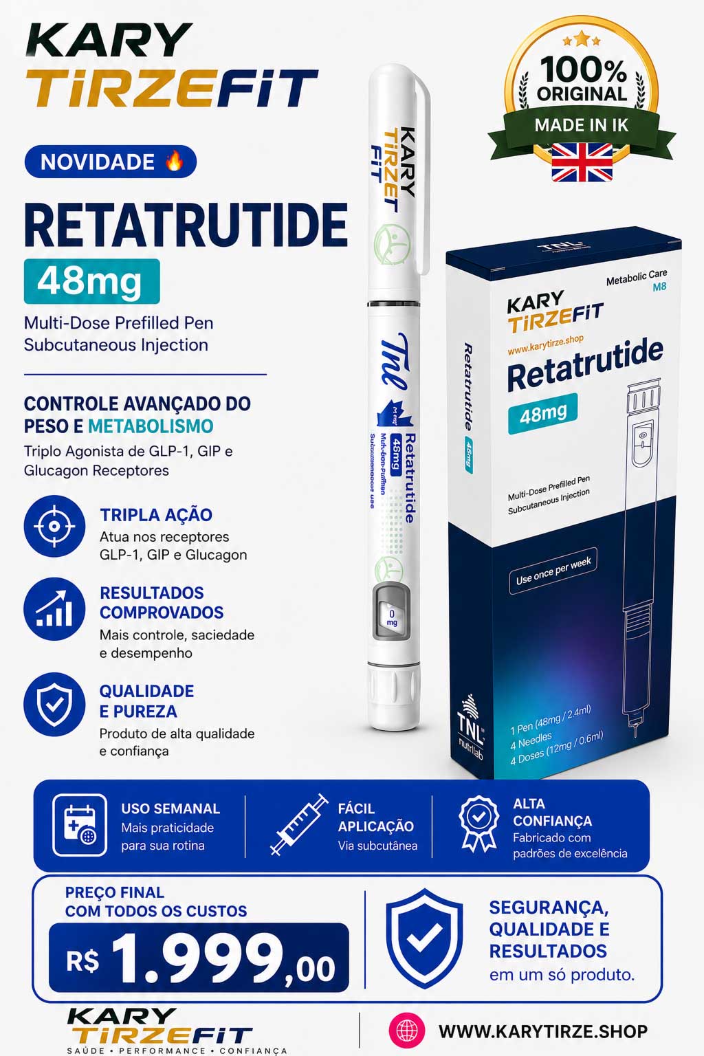 Retatrutide Solucao Injetavel (Importada Retatrutida) GLP-3 TNL Pen 48mg