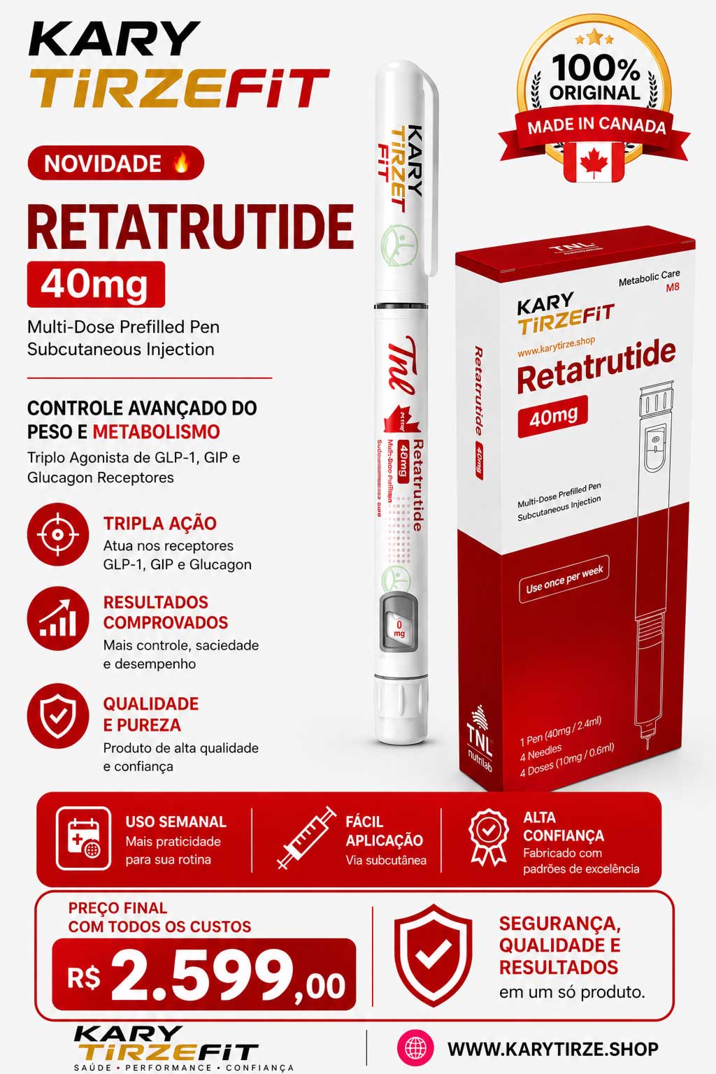 Retatrutide Solucao Injetavel (Importada Retatrutida) GLP-3 TNL Pen 40mg