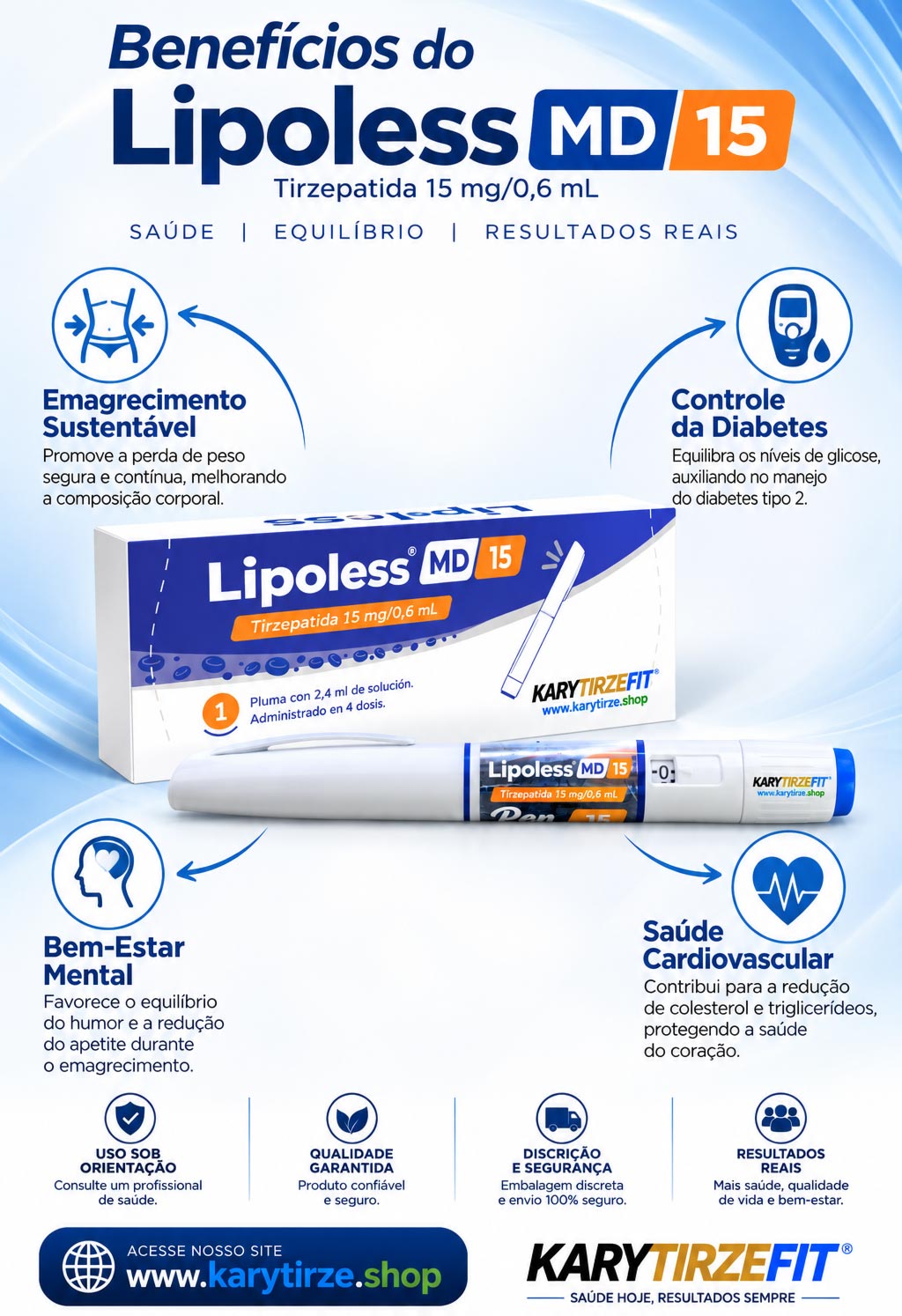 Lipoless Tirzepatida 15mg Solucao Injetavel Eticos (Analogo Mounjaro) Caneta Multidose Pen Click