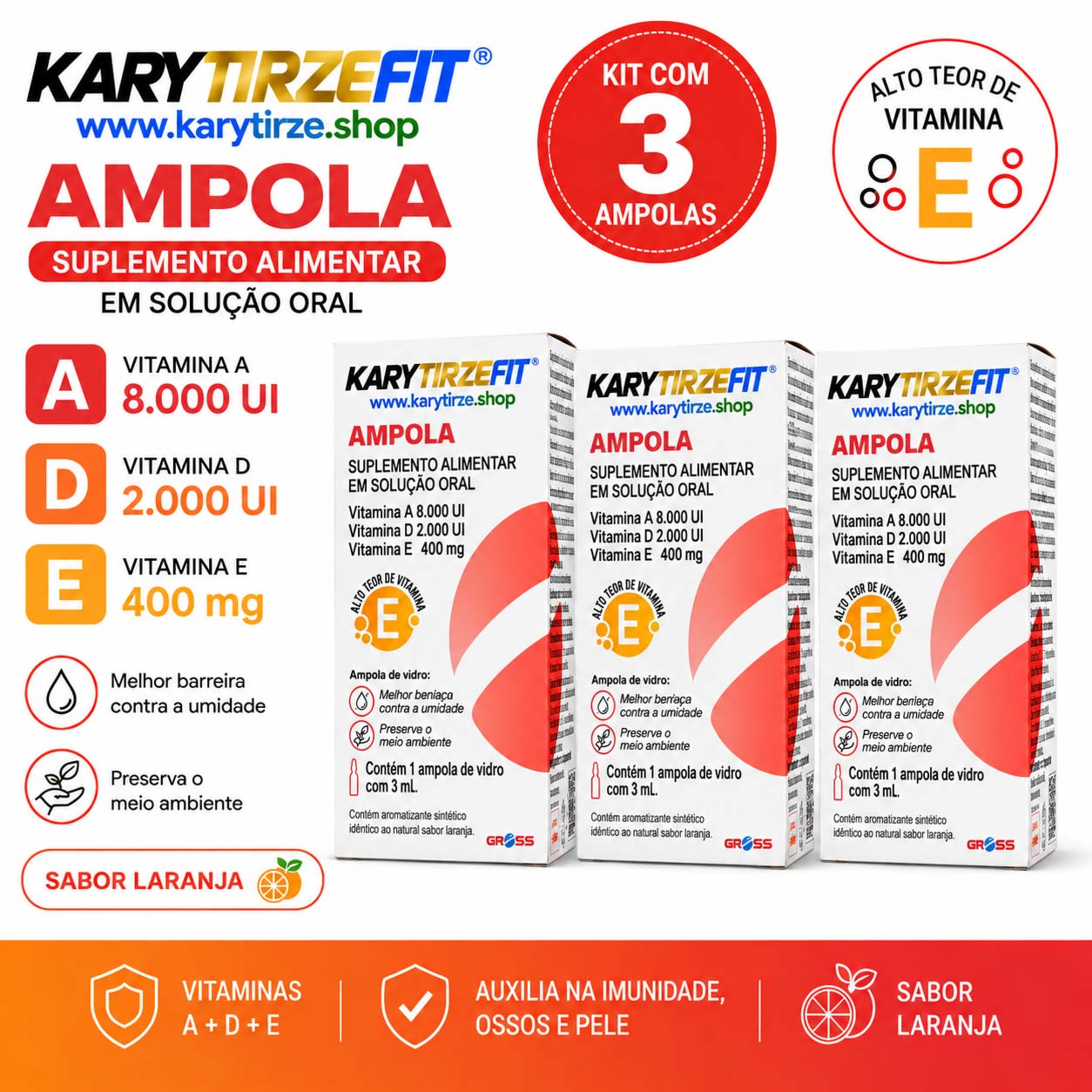 Blend de Vitaminas 3x1 em Ampola Antioxidante e Imunidade - 3ml