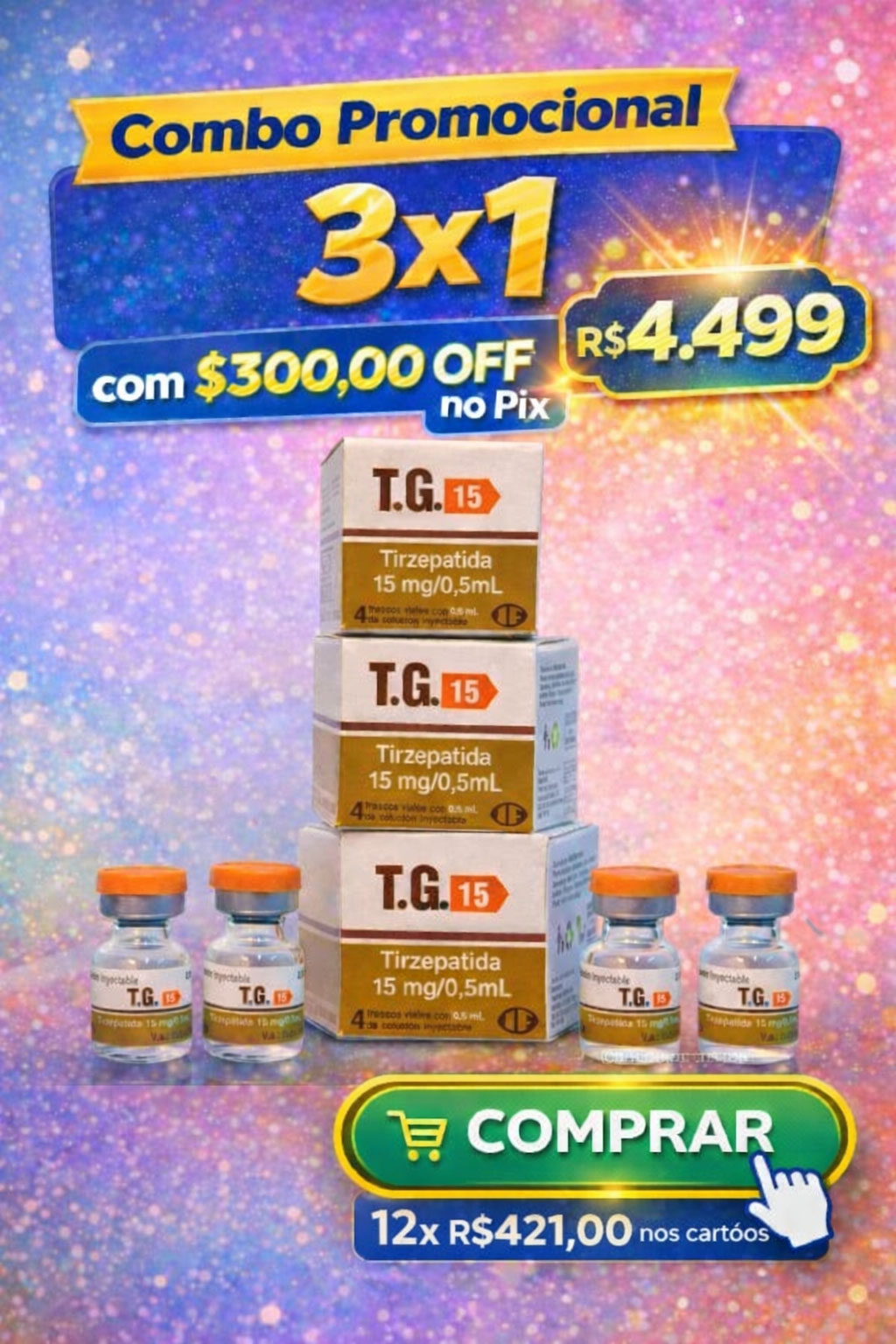Combo 3x T.G Tirzepatida Indufar 15mg Solucao Injetavel (Importada)