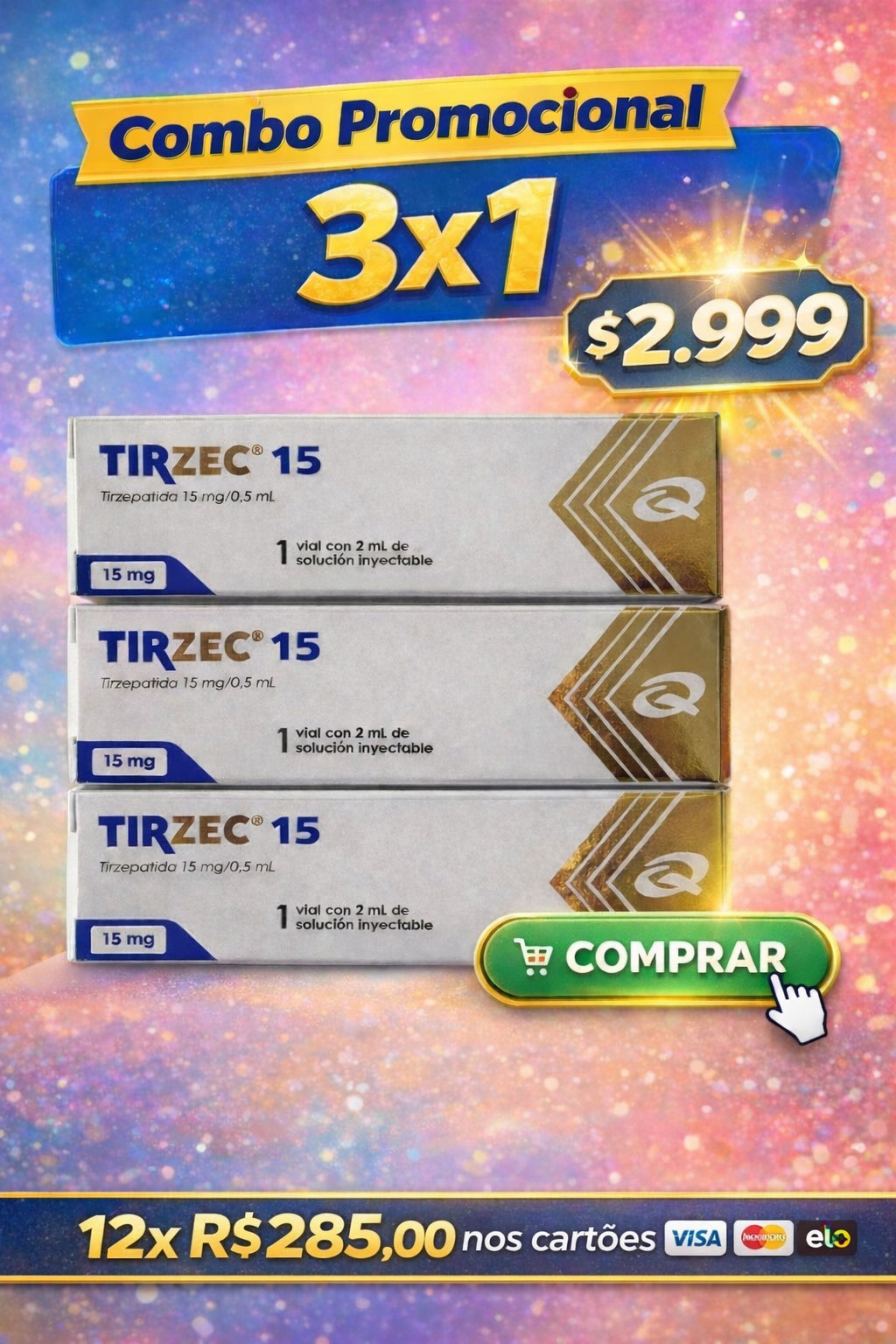 Combo 3x1 Tirzepatida Quinfa 15mg Solucao Injetavel MD (Importada)