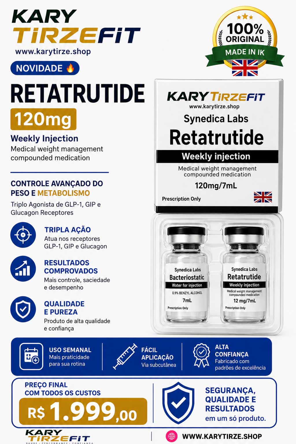 Retatrutide Solucao Injetavel (Importada Retratutida) Synedica 120mg Liofilizada