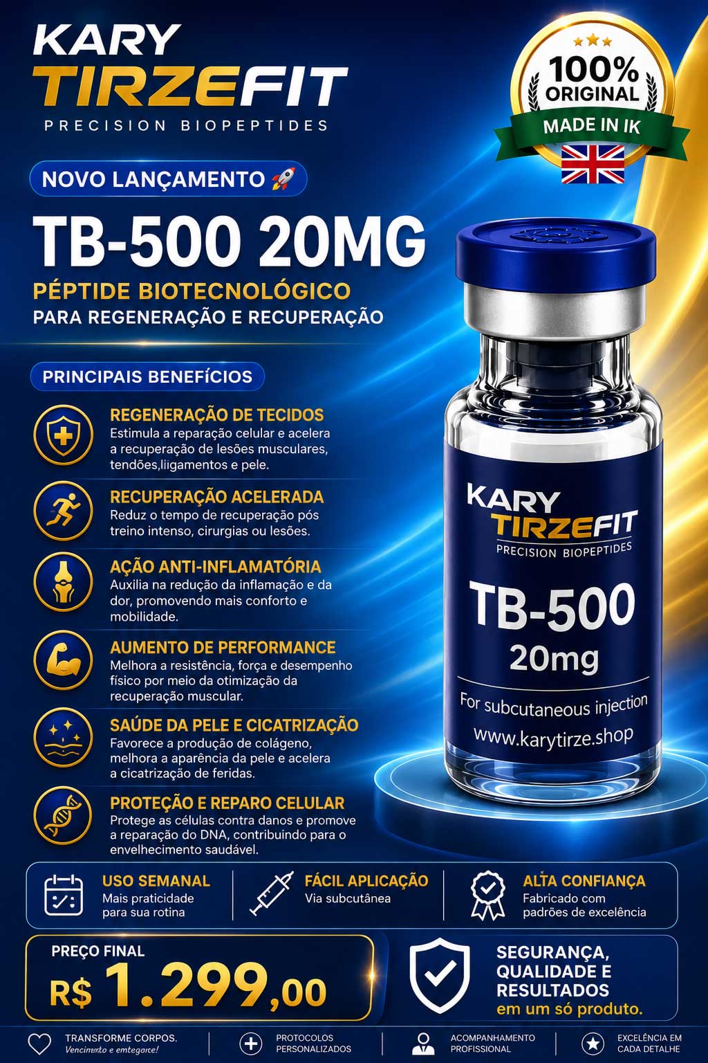Peptideo TB-500 Thimosyn Beta-4 Recuperação Esportiva Lesões e Reparação 10mg Gen Health
