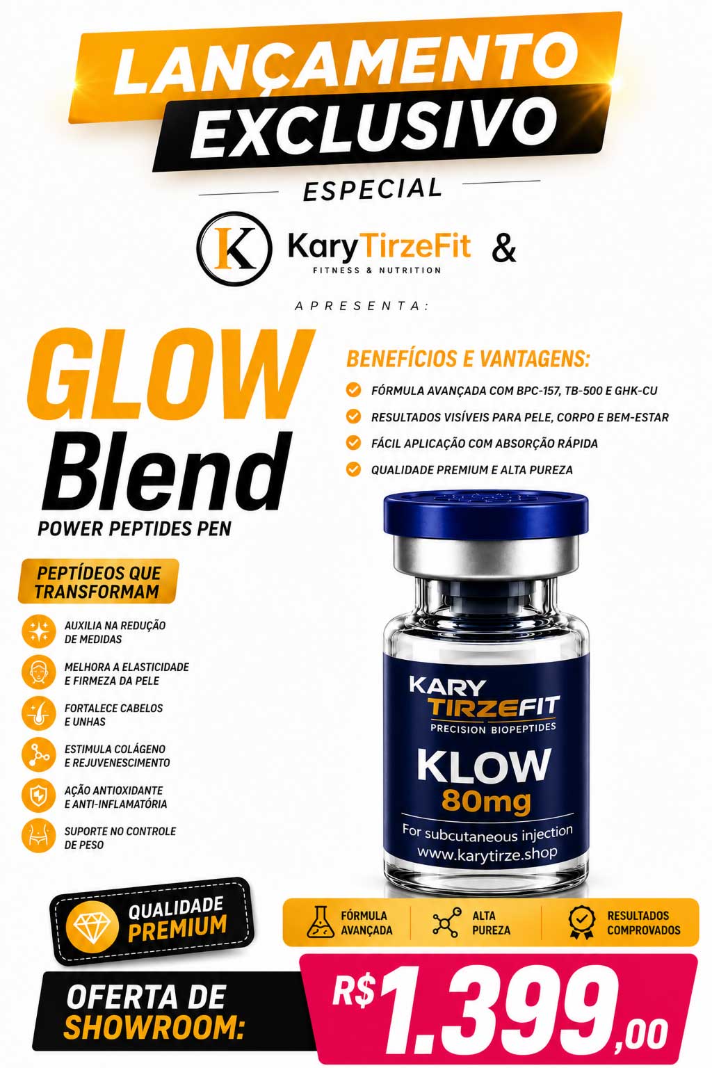 Peptideo KLOW Blend Metabolismo e Energia Rejuvenescimento e Reparação Ipeptides 80mg