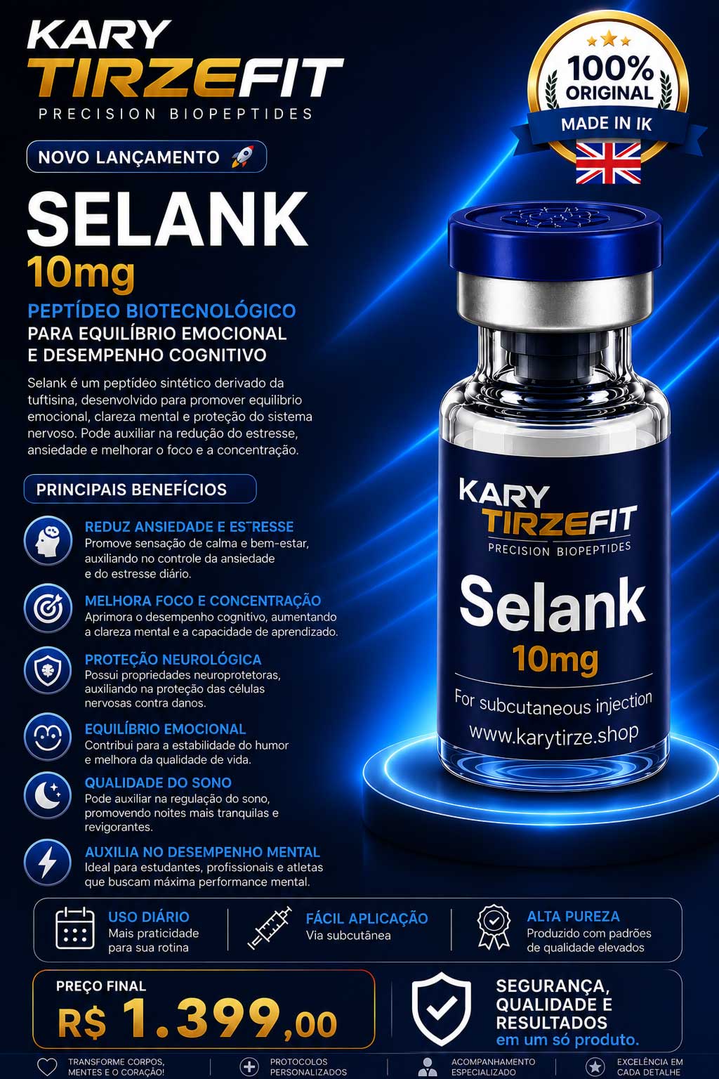 Peptideo SELANK  Memoria Ansiedade Foco Concentração e Neuroproteção Ipeptides 10mg