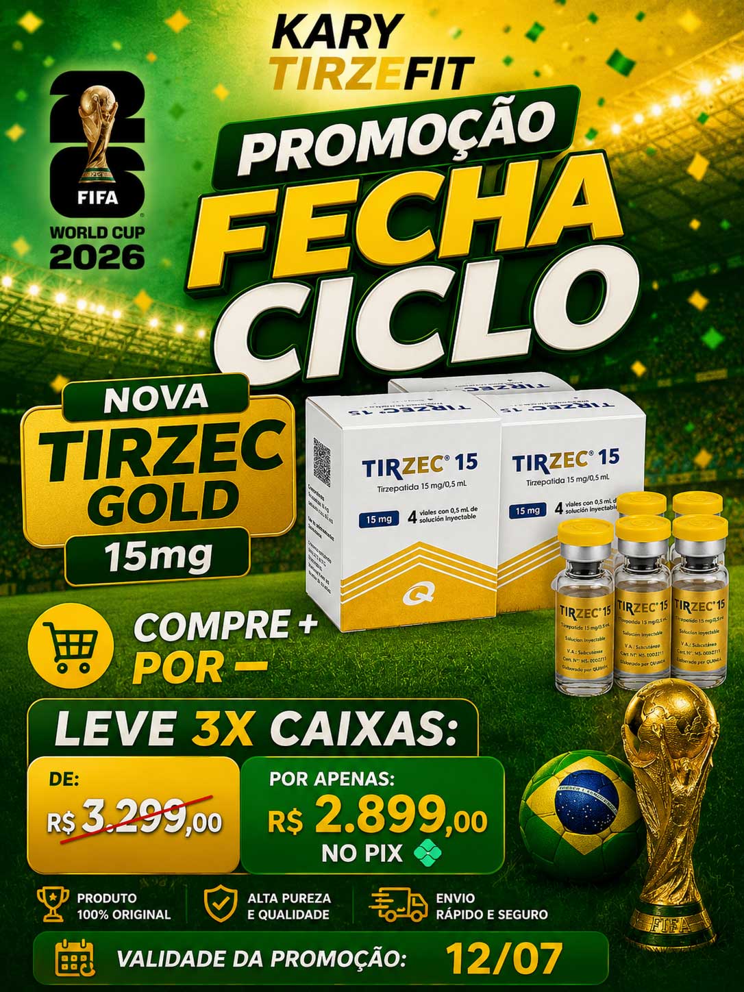 Combo 3x Tirzec Tirzepatida Quinfa 15mg Solucao Injetavel (Importada) GLP2 Ampola Gold