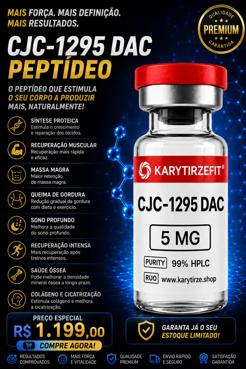 Peptideo CJC-1295 + Ipamorelin Massa Muscular Recuperação Redução de Gordura 10mg ZEPT
