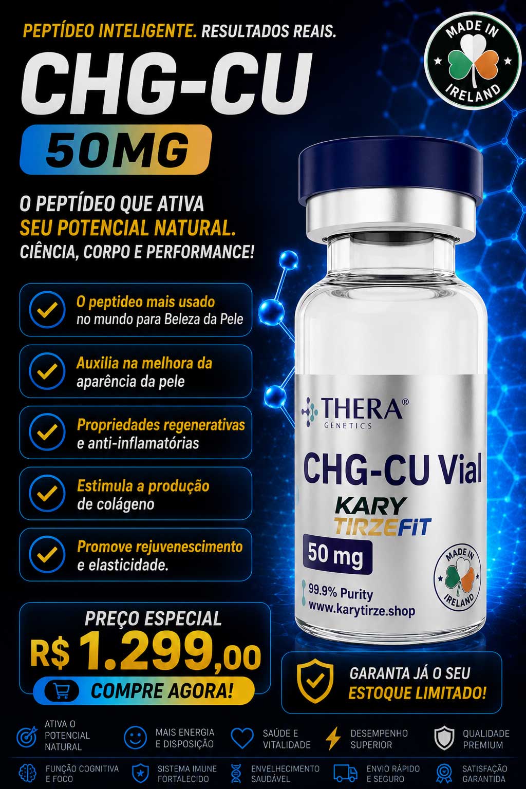 GHK-CU Peptídeo Tratamento da Pele Elasticidade Colageno Rejuvenescimento Thera 50mg