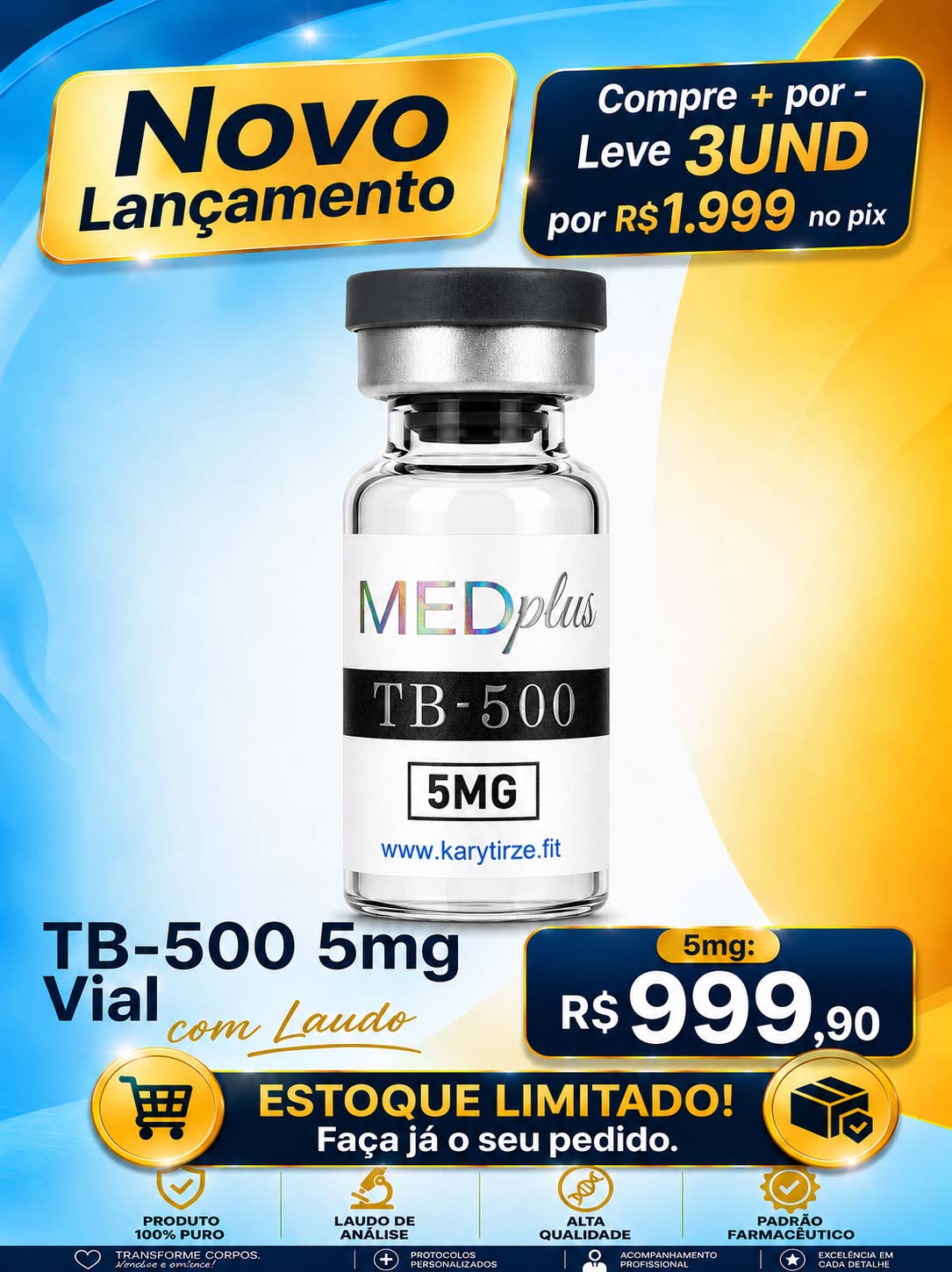 Peptideo TB-500 Thimosyn Beta-4 Recuperação Esportiva Lesões e Reparação 5mg MedPlus