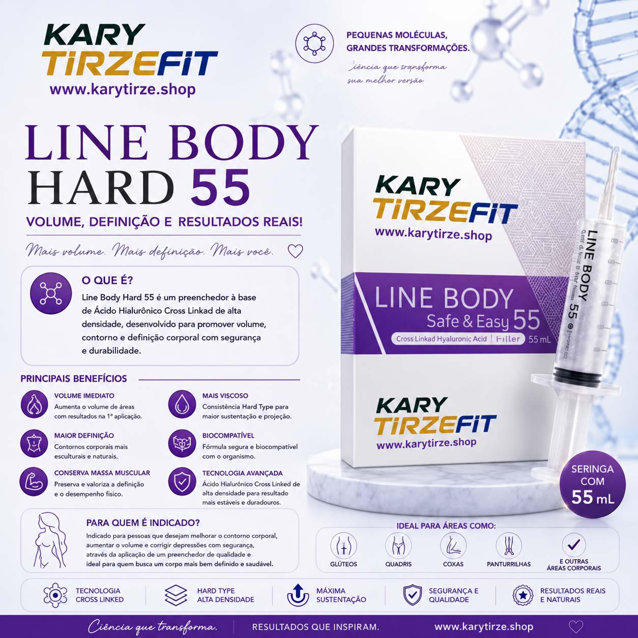 Preenchedor Corporal de Acido Hialurônico (HA) Reticulado 55ml LINE BODY Safe Easy