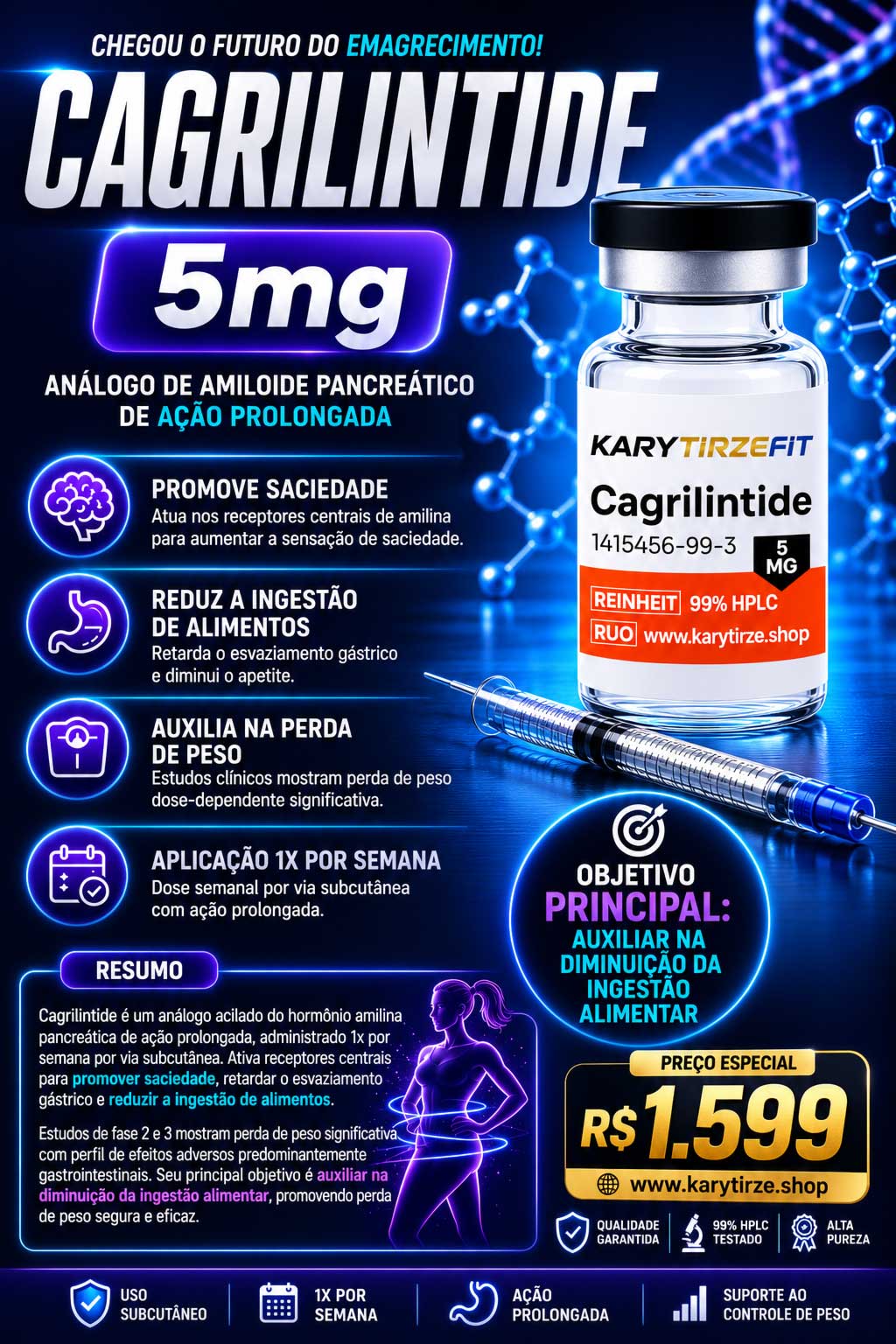 Cagrilintide Cagrisema 5mg (Cagrilintida Amylin) Supressor de Apetite Emagrecimento Chemical