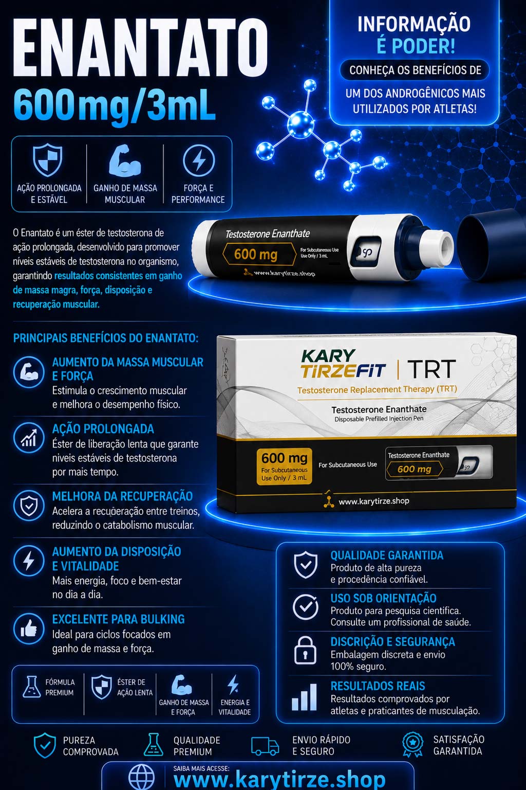 Enantato de Testosterona (Testosterone Enanthate) 600mg em Caneta Subcutanea HORMEX TRT Xyosted