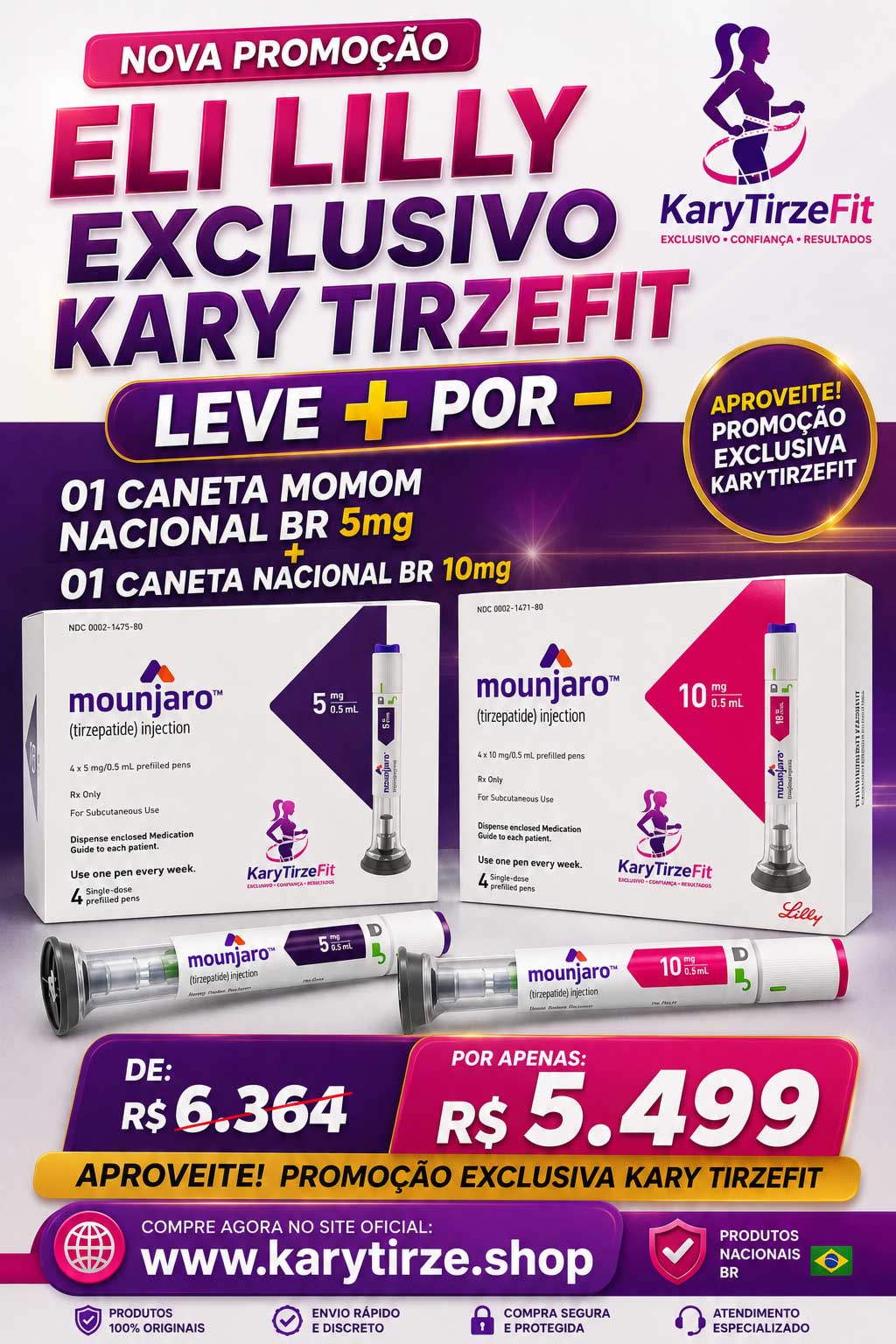 Combo 2x Mounjaro Tirzepatida 7.5mg+10mg Solucao Injetavel 8 Canetas GLP2 Peptide Promoção Desconto Laboratorio
