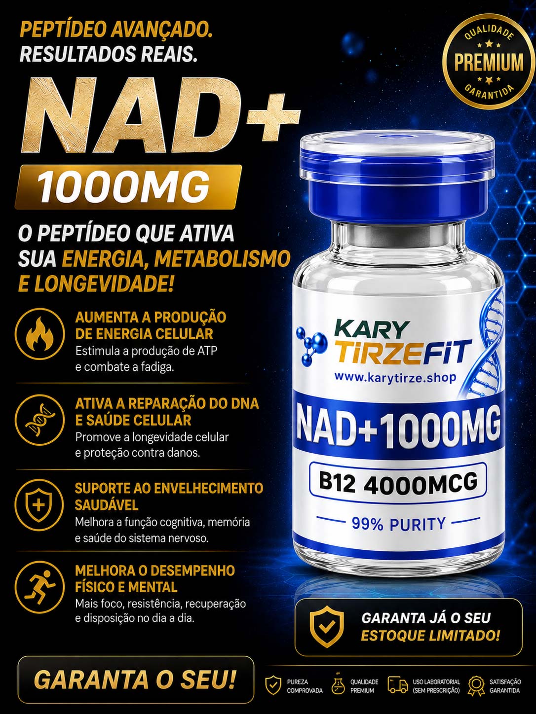 NAD+ B12 Solucao Injetavel (Importado) Energia e Metabolismo 1000mg GPharm