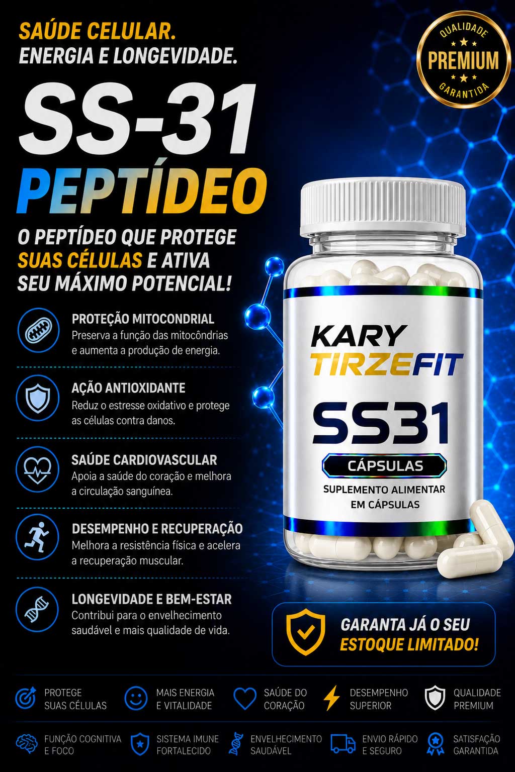 SS-31 Peptideo para Performance e Energia Biotech 30 Capsulas