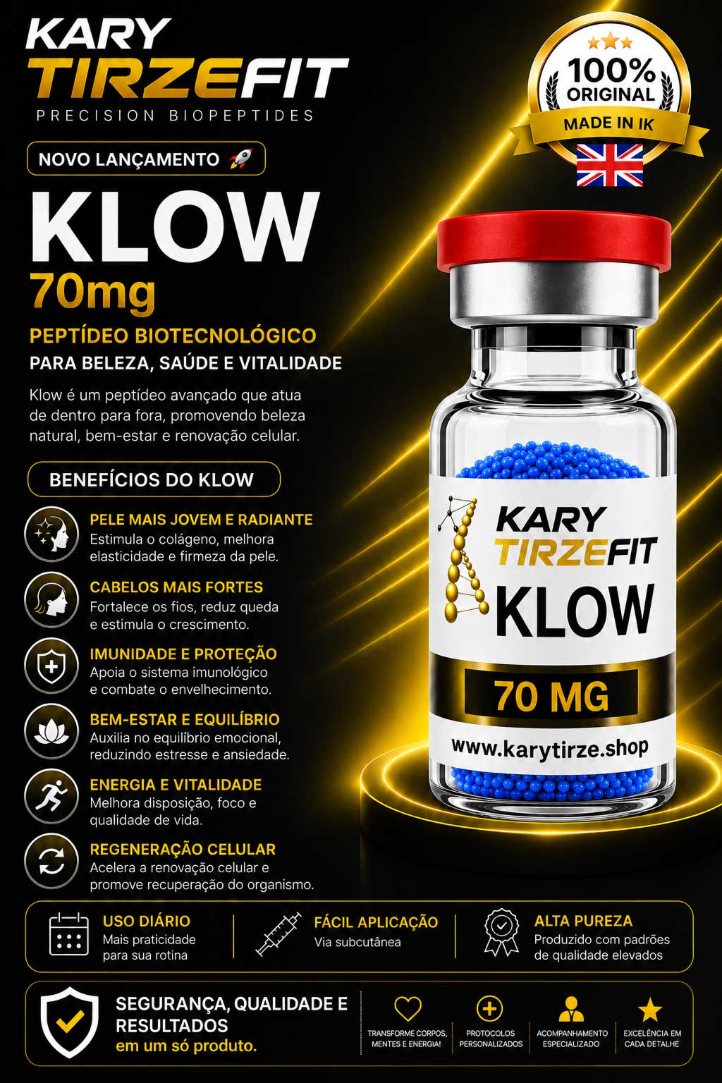 Peptideo KLOW Blend Metabolismo e Energia Rejuvenescimento e Reparação 70mg UniversoPharm