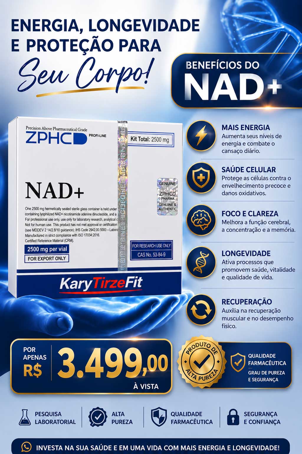 NAD+ 2500mg Solucao Injetavel (Importado) Energia e Metabolismo ZPHC